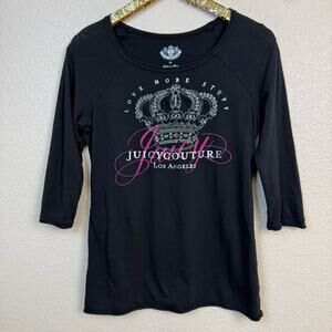 Juicy Couture • Black Embellished 3/4 Sleeve Tee